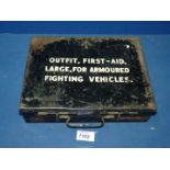 A WWII large black enamelled First Aid tin labelled "For Armoured Fighting Vehicles".