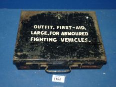 A WWII large black enamelled First Aid tin labelled "For Armoured Fighting Vehicles".