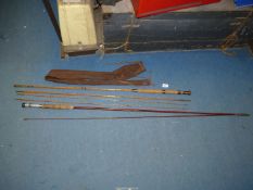 Two Fly Rods: three section cane rod with extra tip in the case and two section by Tunbridge Wells,