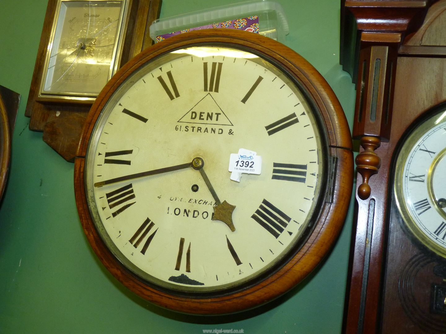 A Satinwood cased fusee Wall Clock by Dent, 61 Strand & Royal Exchange, London,