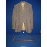 A Fytchley hacking jacket, size small (some stains to lining) plus a riding crop.