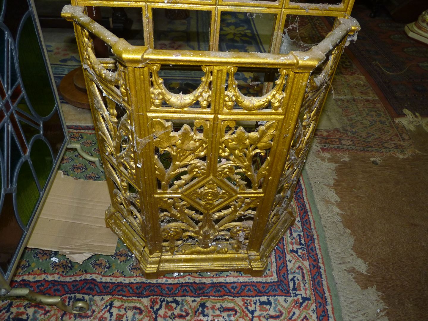 A gold painted cast iron Stick/umbrella Stand decorated with floral swags, foliage, etc. - Image 2 of 2