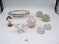 A small quantity of glass to include; a small Caithness vase in white and pink decoration,