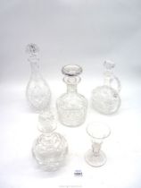 A crystal decanter with handle and stopper, 9" tall, small crystal decanter with stopper,