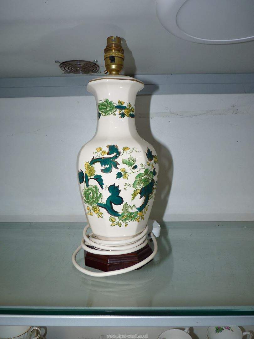 A Mason's Chartreuse table lamp base, 14" tall. - Image 2 of 2