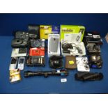 A quantity of 35mm/digital cameras including Sanyo VPC - E1403 14 megapixel camera - boxed,