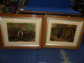 A pair of wooden framed Prints titled "The Gardener" and "The Gardener's Wife", 30 1/2" x 25 1/2".