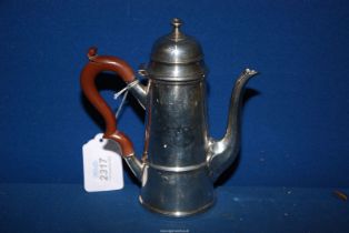 A Silver coffee pot with bakelite handle, hallmarks rubbed, overall weight (incl. handle) 300.75g.