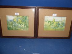 A pair of wooden framed Hunting Prints, 15 1/2" x 13 1/2".