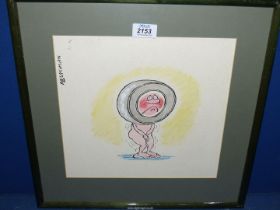 A Watercolour cartoon of 'Nude Man and tyre',