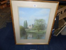 A large framed Pastel Drawing entitled "Wroxall" signed lower right B.V.