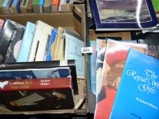 Two boxes of books comprising a mix of music/art/royalty, plus music dictionaries,