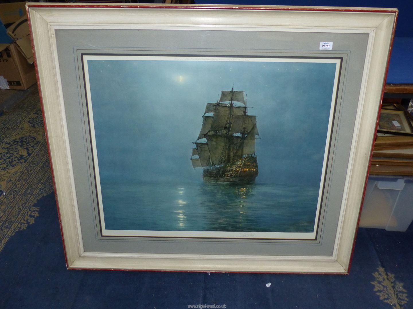 A signed print, Montague Dawson "Crescent Moon".