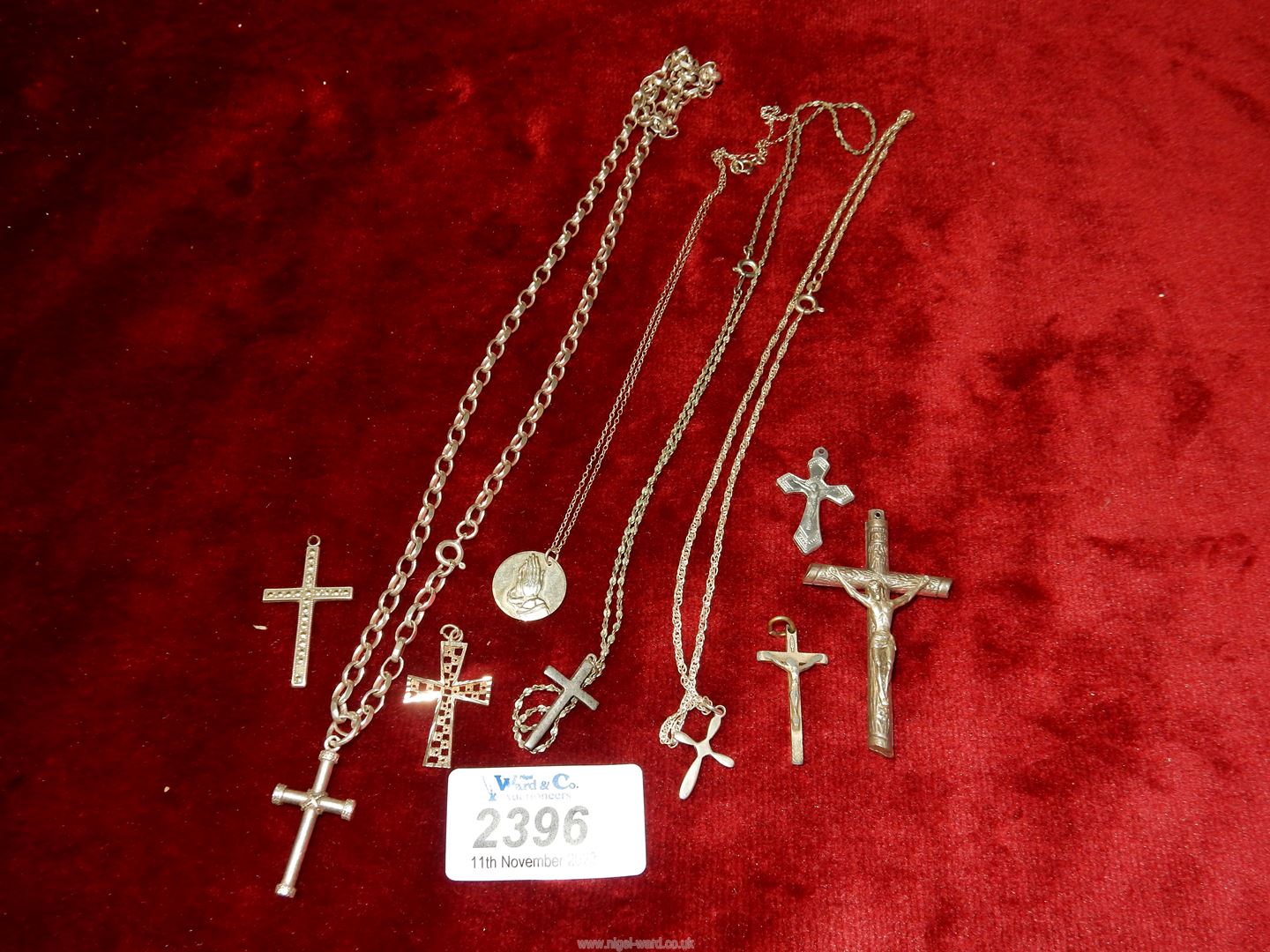 A quantity of silver and white metal chains and crucifixes including one with marcasite, - Image 2 of 2