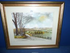 A framed and mounted Graham Trott Mixed media painting of The Beacons 1992, signed lower right,