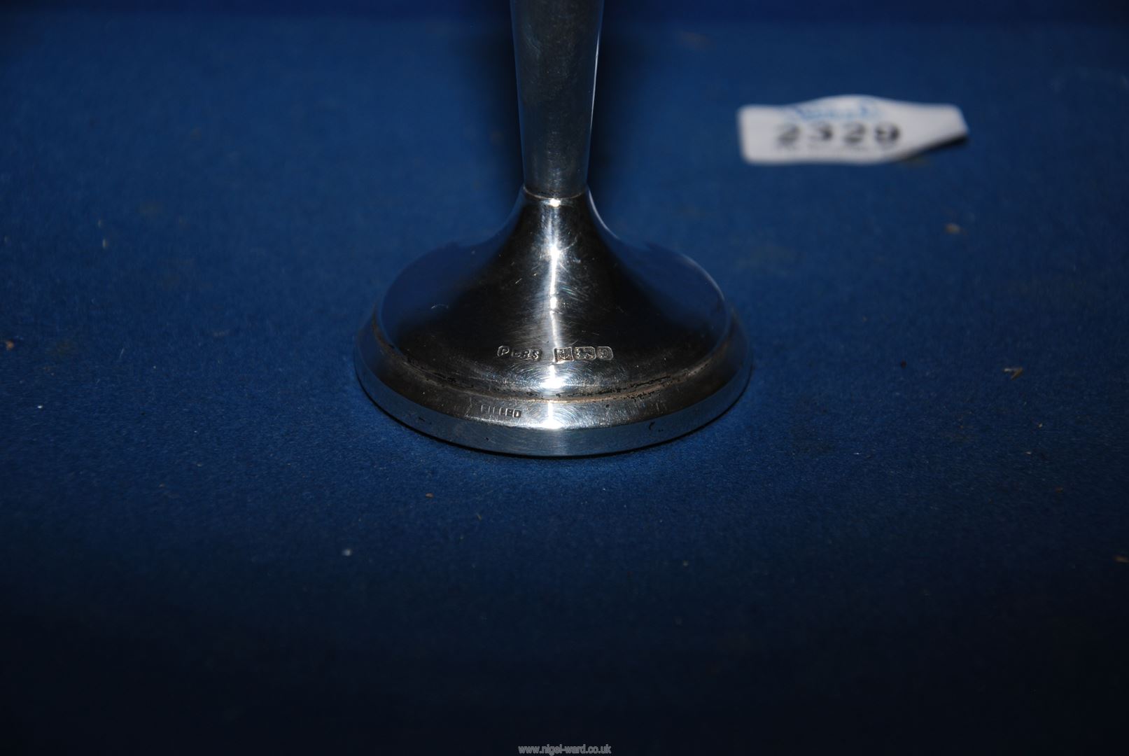 A Silver candlestick with weighted base, Birmingham 1978, makers Pinder brothers, 5 1/2'' tall. - Image 2 of 2