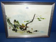 A framed print: 'Magic Mountain' by Tyrus Wong, printed by A.Jaffe, 17 3/4'' x 13 3/4''.