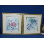 A pair of floral Prints framed and mounted, no signature, 17 3/4" x 19 1/4".