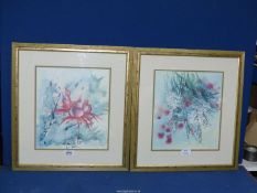 A pair of floral Prints framed and mounted, no signature, 17 3/4" x 19 1/4".