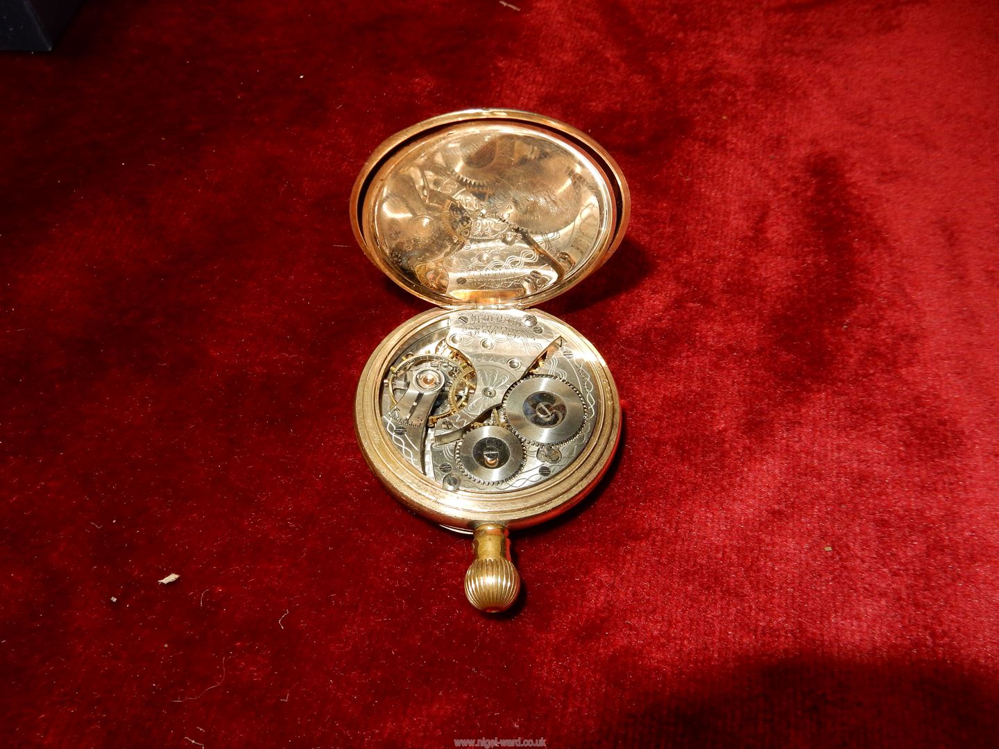An AWW Co. Waltham USA 'Traveler' brass pocket watch, glass a/f. - Image 4 of 4