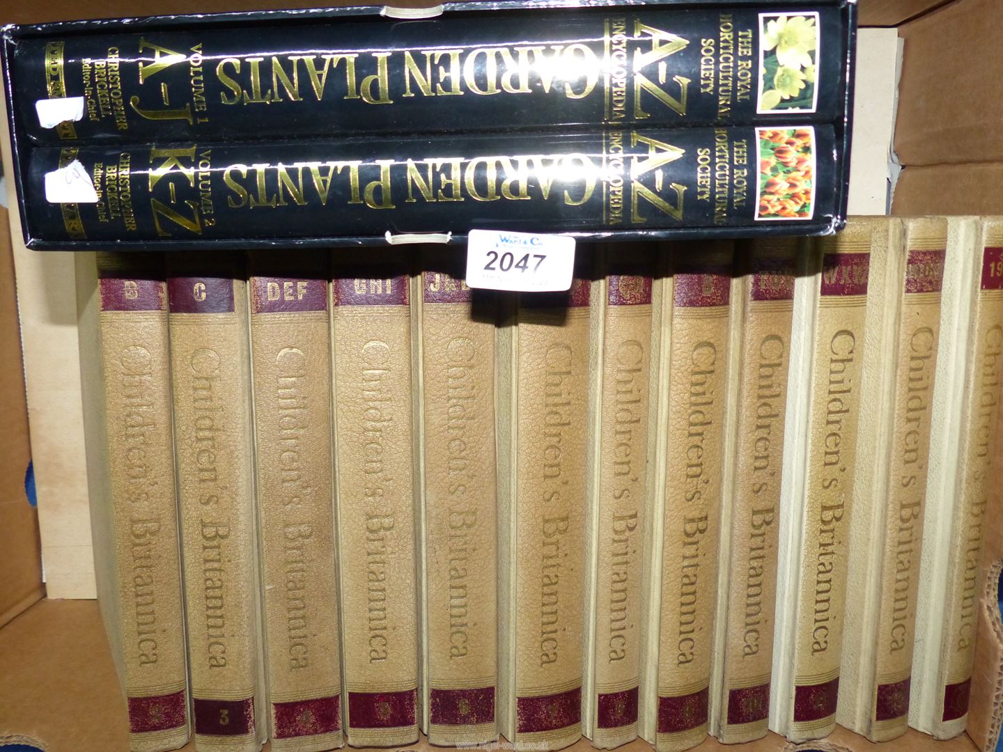 Twelve volumes of The Children's Britannica and The A-Z of Garden Plants.