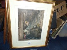 A framed and mounted coloured Etching of the 'Interior of Westminster'.