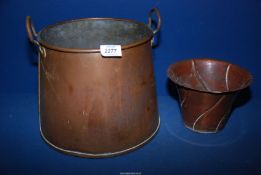 A copper cooking pot (9" high) and a copper planter (5 /4" high).