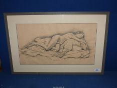 A framed and mounted Charcoal depicting an original 'Nude' signed by Jane Roy.