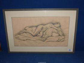 A framed and mounted Charcoal depicting an original 'Nude' signed by Jane Roy.