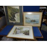 Three Watercolours, two by Wilfred Wilson to include a seascape, figures in a boat and another by W.