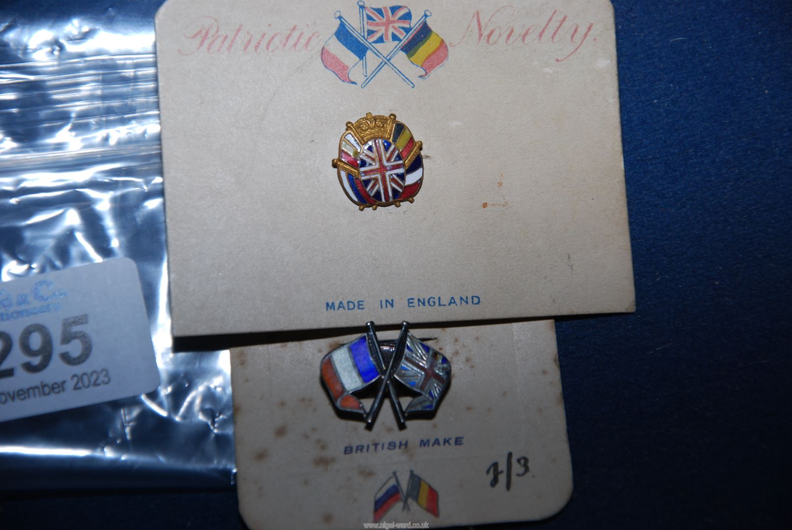 Two rare sterling silver WWI Allied Nations "Patriotic" lapel "Flag pins" with original sales cards. - Image 2 of 2
