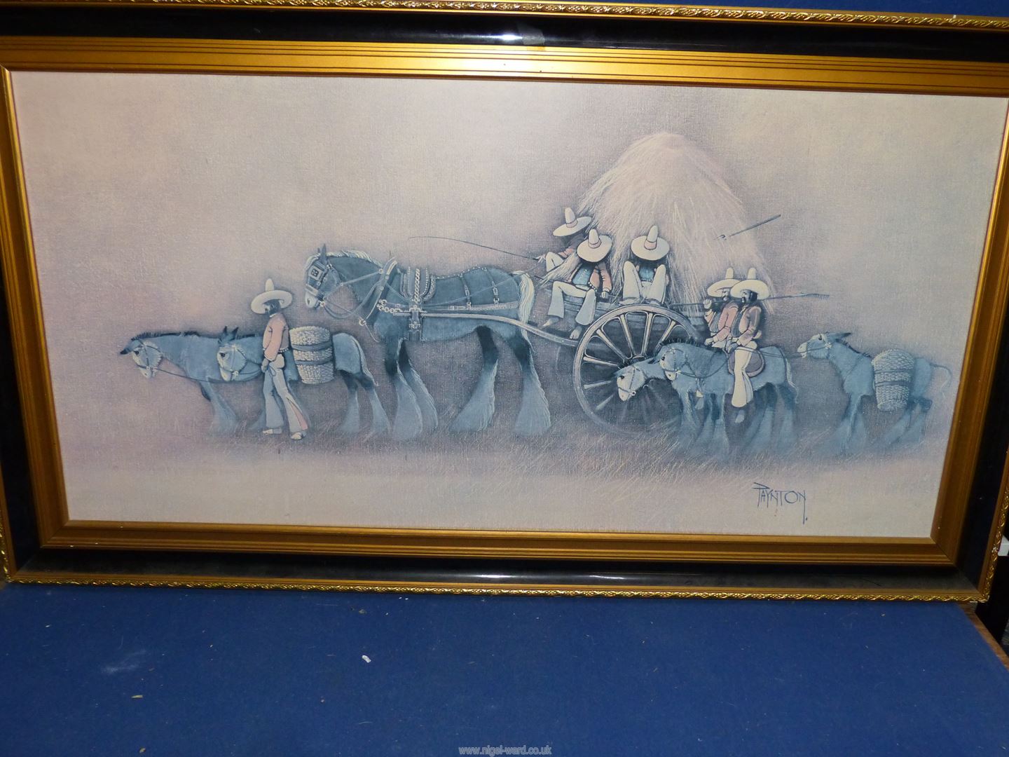 A framed Print on board "The Haywagon", signed Payton, 40 1/2" x 22 1/2".