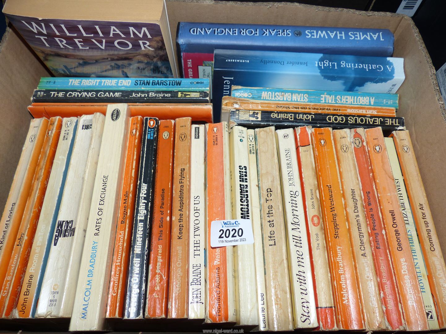 A box of books, mostly Penguin and mostly paperbacks to include; Stan Barstow, William Trevor, etc.