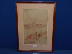 A Victor Noble Rainbird signed Watercolour of Trawlers at Shields 1933.