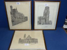 Three framed Prints to include; Cardiff City Hall, The New University Tower Bristol, etc.