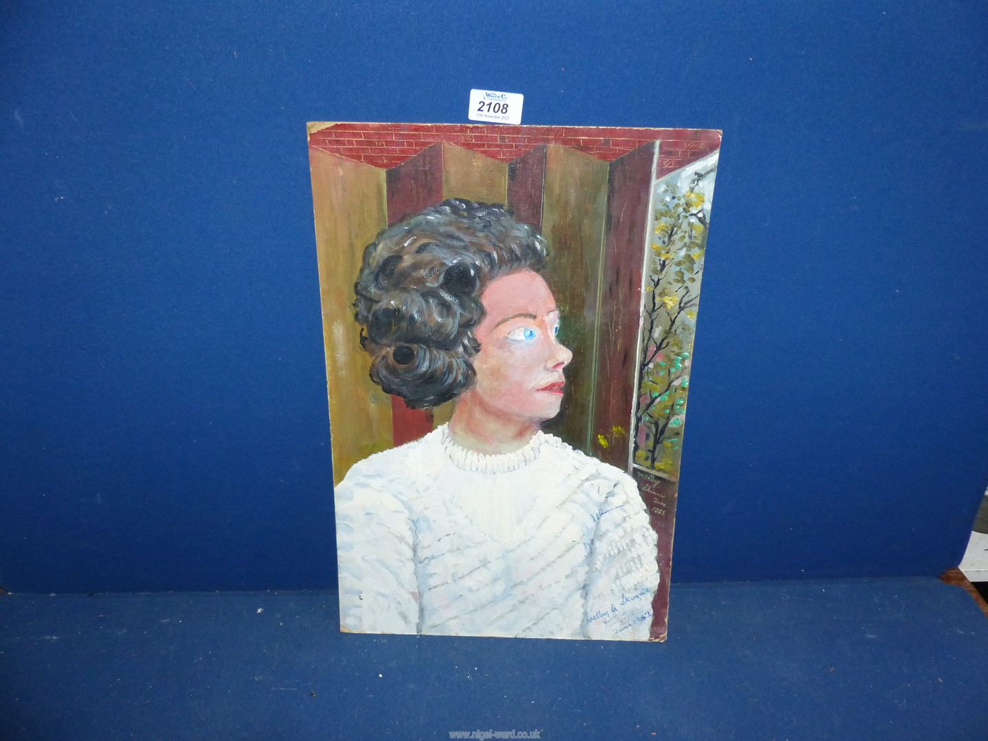 An unframed original Oil on board by Welby Skinner, verso portrait of his wife Connie,