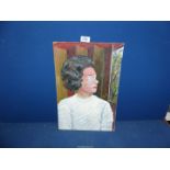An unframed original Oil on board by Welby Skinner, verso portrait of his wife Connie,