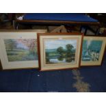 A framed and mounted Tony Sheath Print of a river landscape, 26" x 22 1/2", along with a James D.