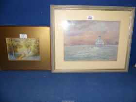 A Pastel of a "Venice Cruise" and Victorian watercolour of woodland scene.