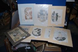 A quantity of mounted Prints to include; Beecham's Pills, La Vie Parisienne, Un Petit Coeur D'Or,
