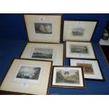 Seven coloured Engravings including Cardiff Bridge, Caerleon (x2), Pontypridd Bridge and St.