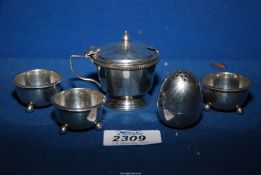 Three silver salts on three bun feet, Birmingham 1880, makers Hirons Plante & Co.