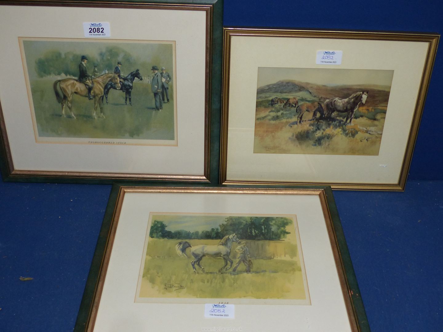 Three Prints by Lionel Edwards; Thoroughbred Stock, Arab and Welsh Mountain Ponies.