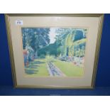 A framed and mounted garden Watercolour by Julia Fraser (?) 1986, 20 3/4" x 18 1/2".