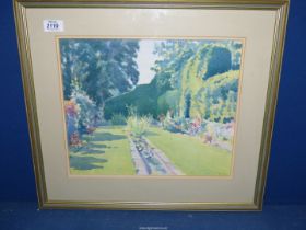 A framed and mounted garden Watercolour by Julia Fraser (?) 1986, 20 3/4" x 18 1/2".