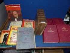 A tub of books to include leather bound Holy Bible, Rupert by Mary Tourtel, Radio Fun Annual 1955,
