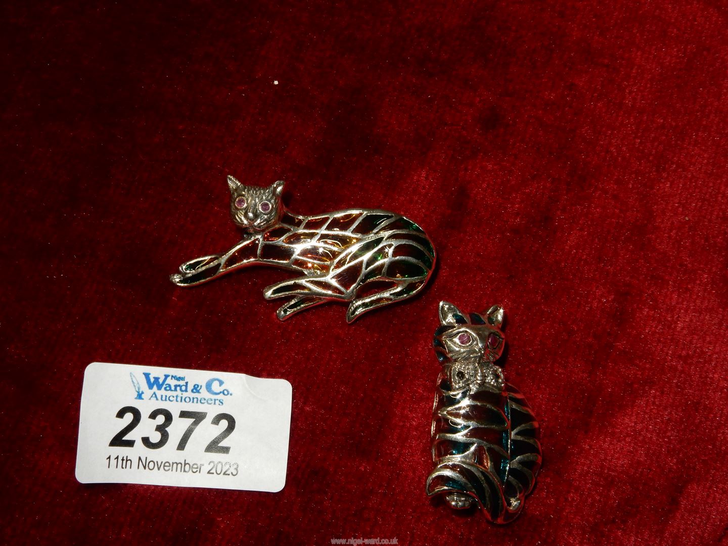 Two 925 silver and enamel hallmarked "Cat" brooches. - Image 3 of 3