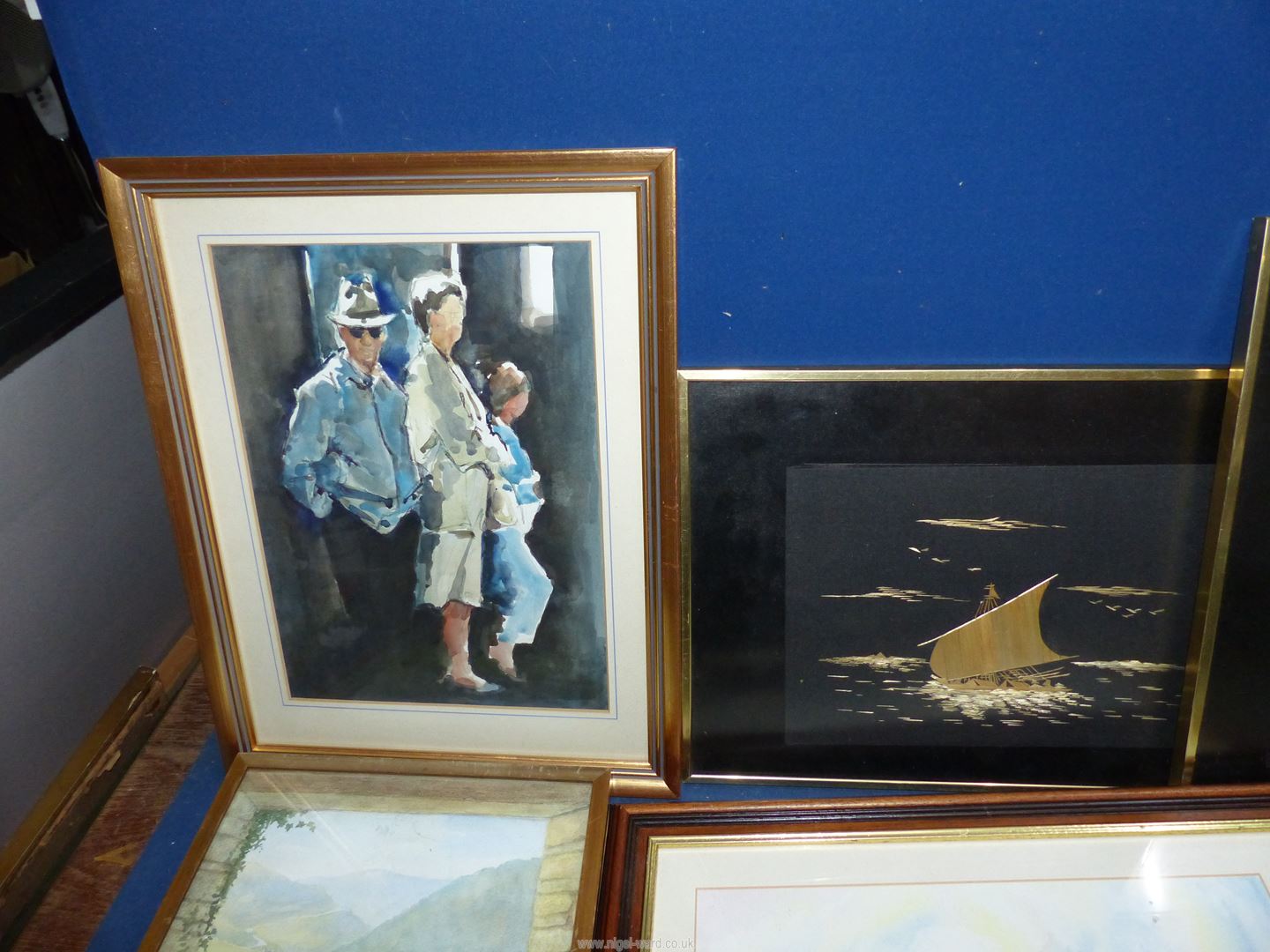 An Oil painting "Ducks on Pond" by Eileen Lewis together with four watercolours and two bamboo - Image 3 of 6