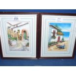 An Oil on canvas of Mediterranean cottage and seascape signed Kufi (glass a/f),