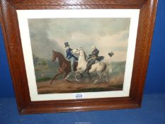 A wooden framed 19th century Print "The Trotting Match" by J. Kruger, 17" x 15 1/2".